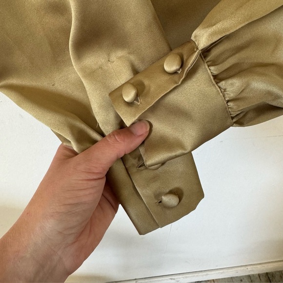 Vintage 90s Y2K Statement Collar Blouse Ruffle Shawl Top Sage Green Womens 4 - Picture 5 of 9